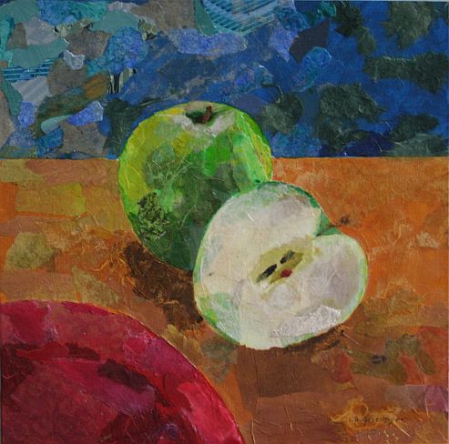 Apple and a Half - Original collage painting by Isabelle Griesmyer